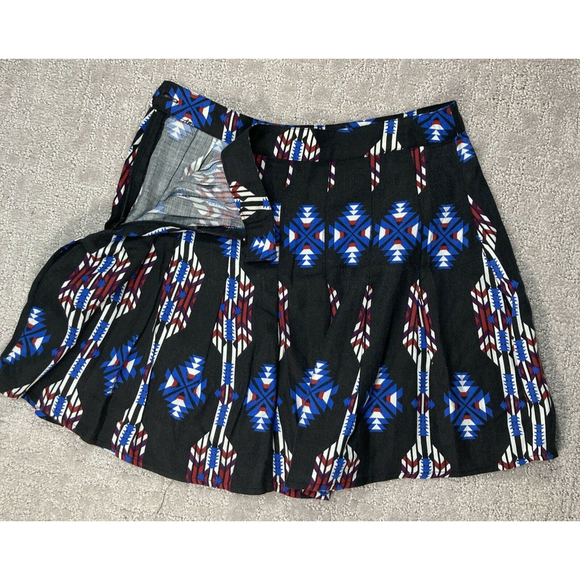 Womens A Line Skirt Black Mulicolor Aztec Geometric With Pleating X Small - Picture 2 of 7